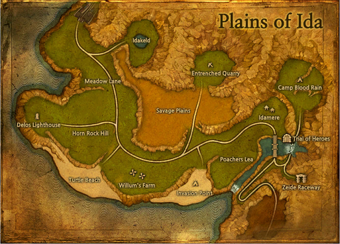Plains of Ida map with the configured entrance marked north of Meadow Lane